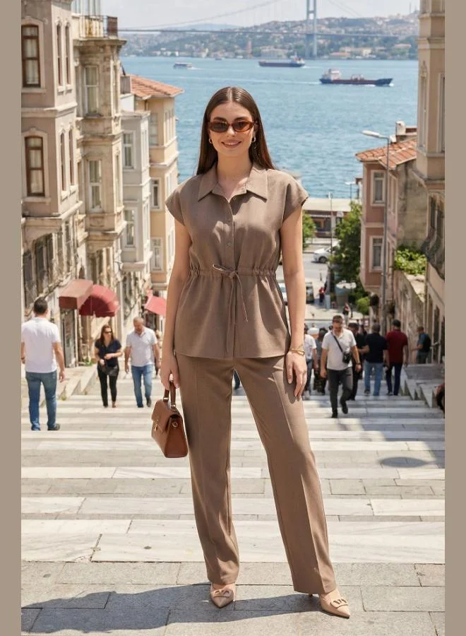 Lela Lela Regular Fit Short-Sleeved Set With Gathered Waist For Women Set 6928870